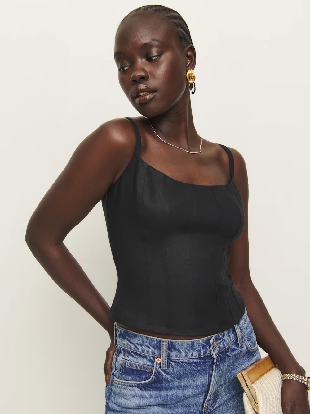 Reformation Hattie Linen Top in Black